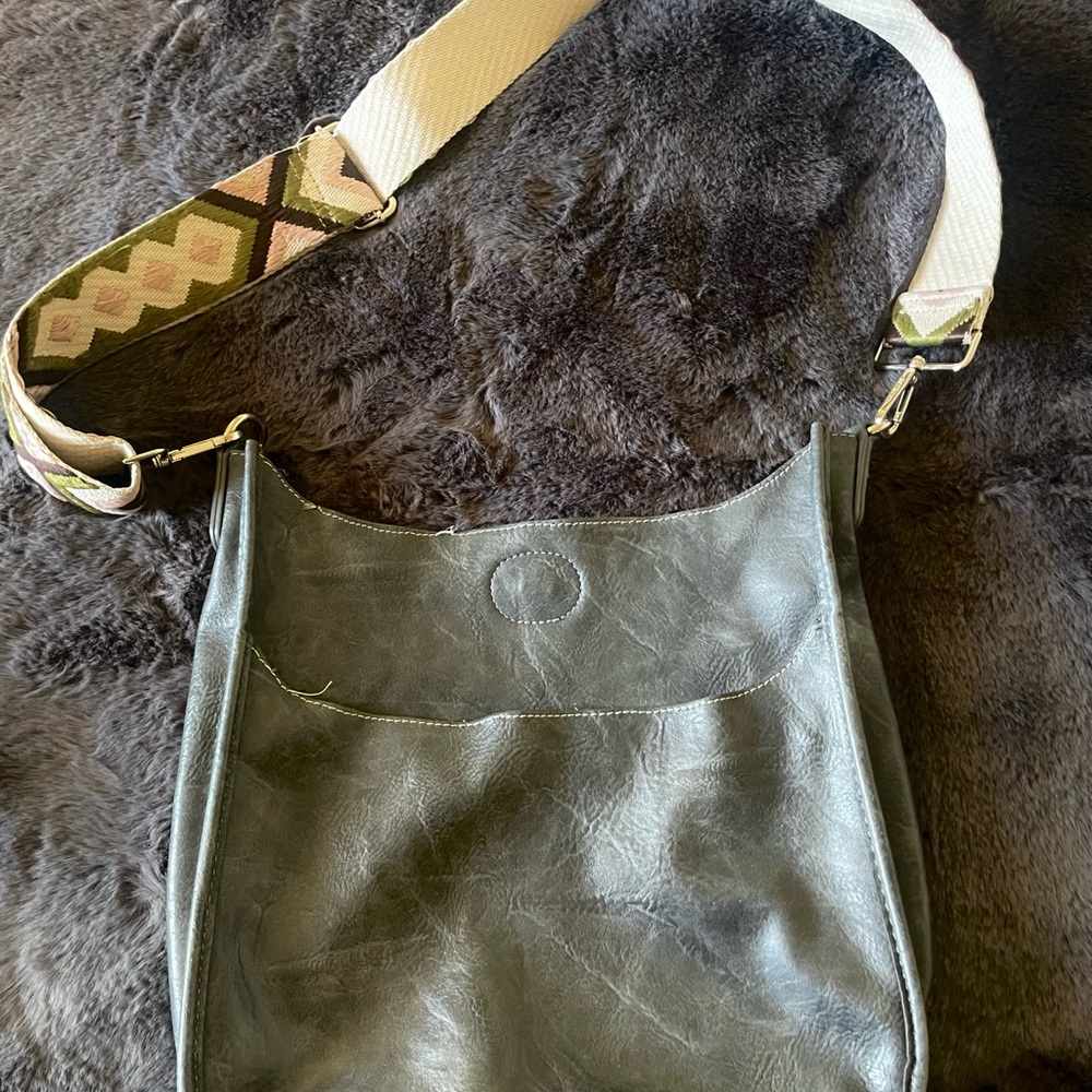 Grey Pleather Cross-body Bag